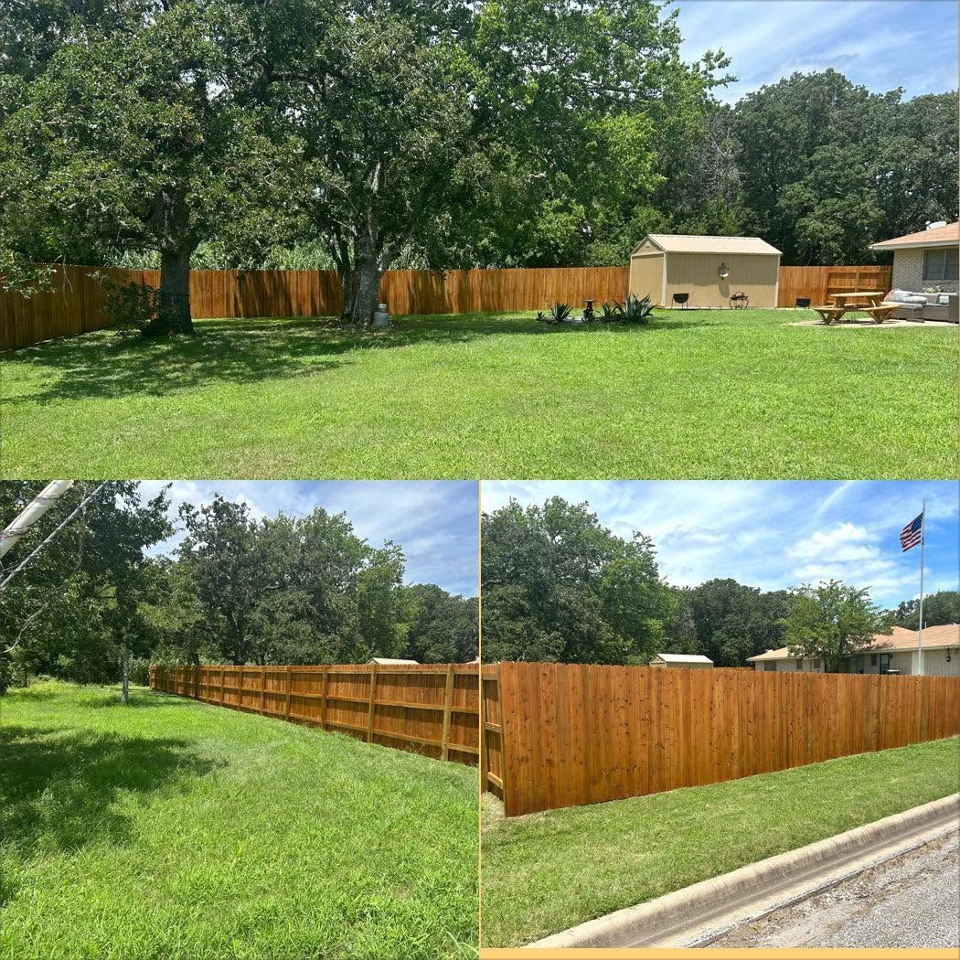 Stained Fence: New fence finished with a rich wood stain.